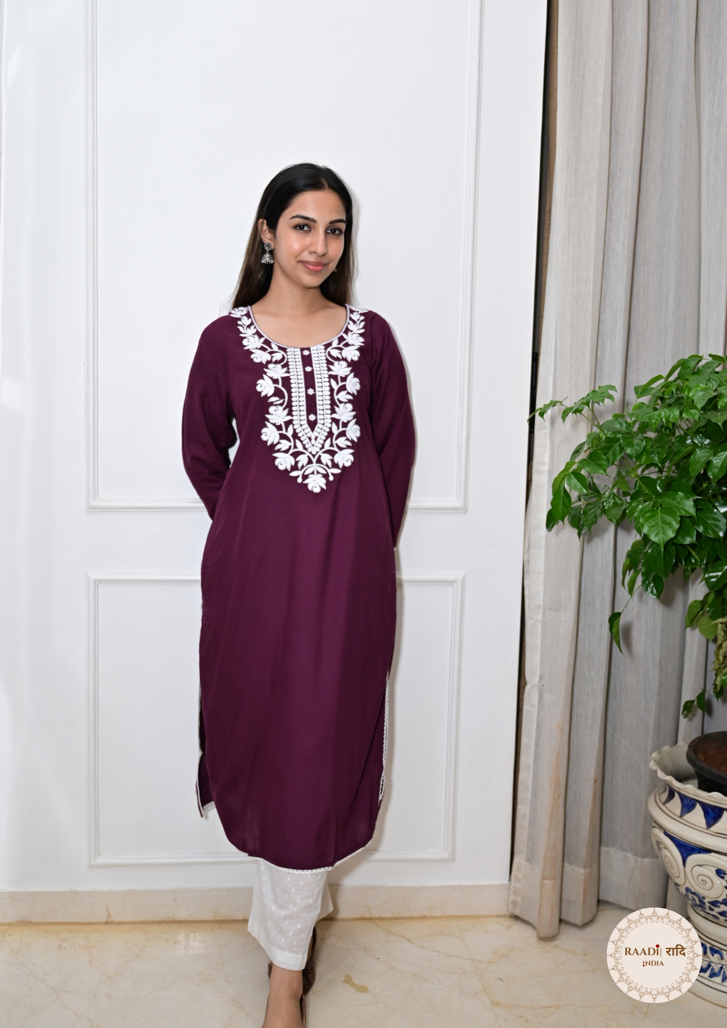 Rayon Chikankari Kurti from Lucknow-Wine
