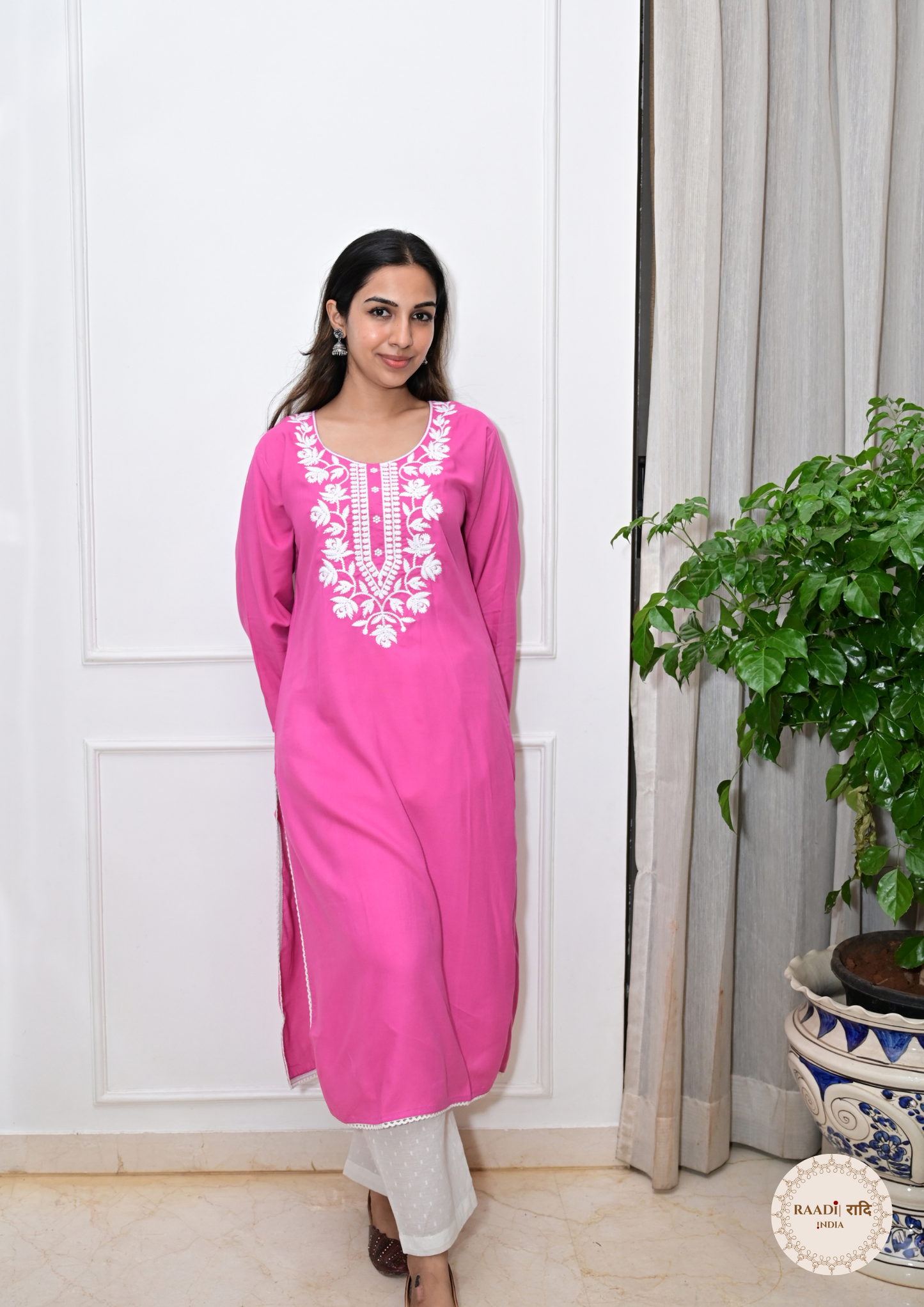 Rayon Chikankari Kurti from Lucknow- Pink