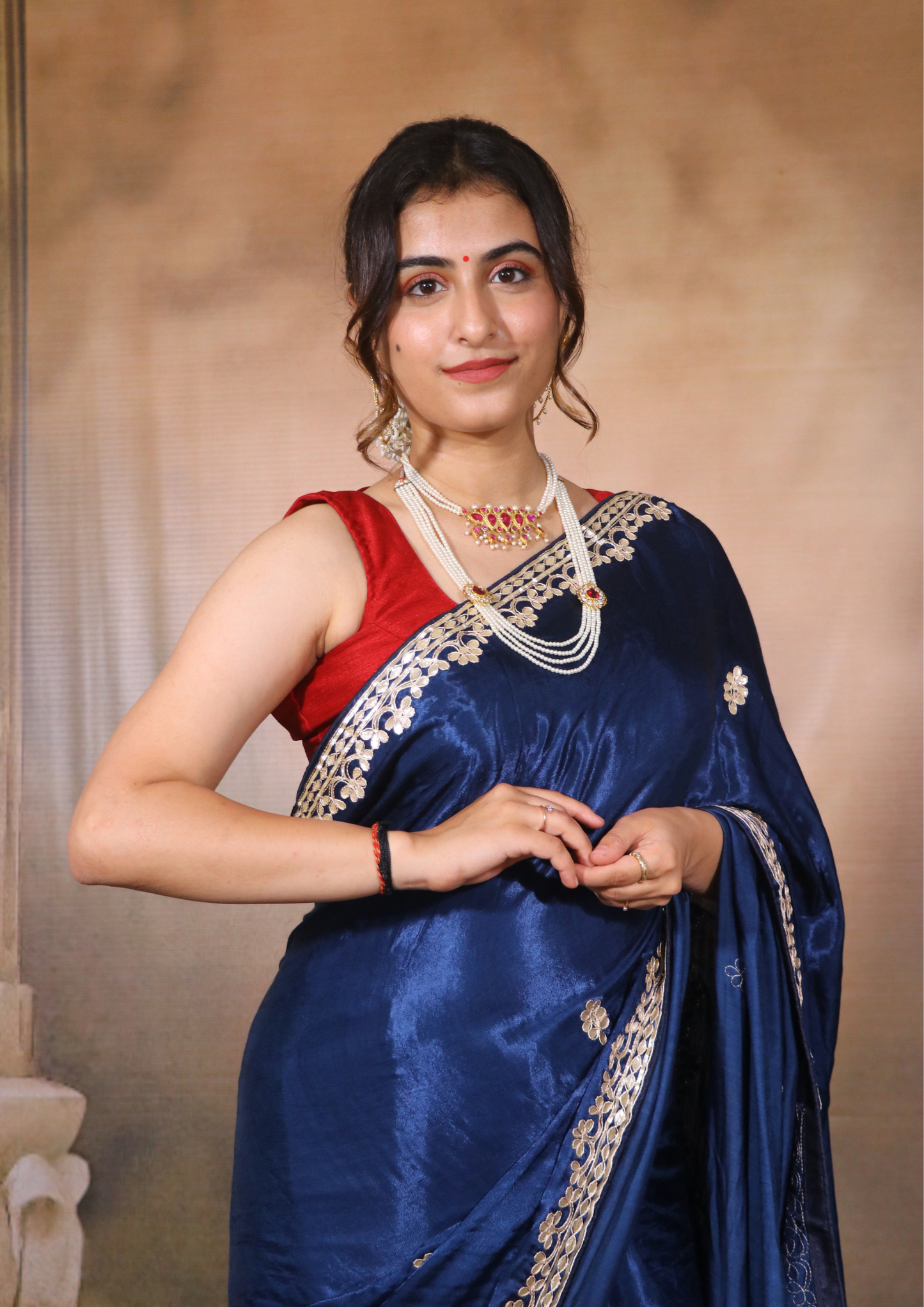 Modal Gajji Silk Gota Patti Saree-Blue