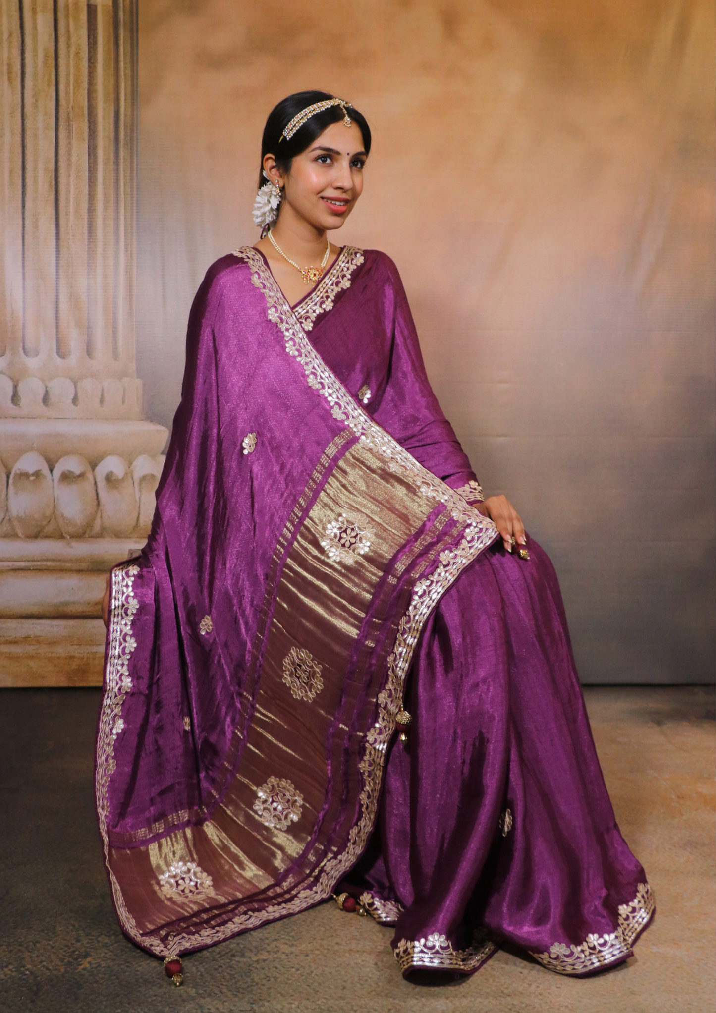 Modal Gajji Silk Gota Patti Saree-Lilac
