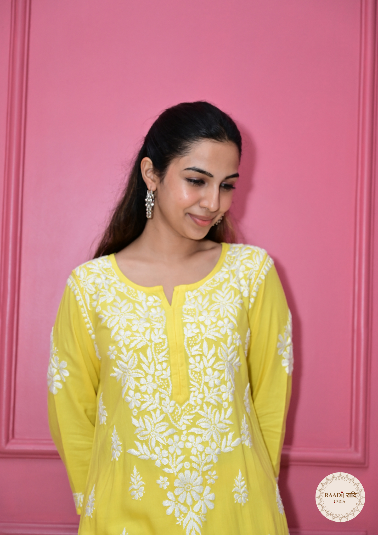 Modal Kurta and Pants Set with Lucknowi Embroidery –Yellow