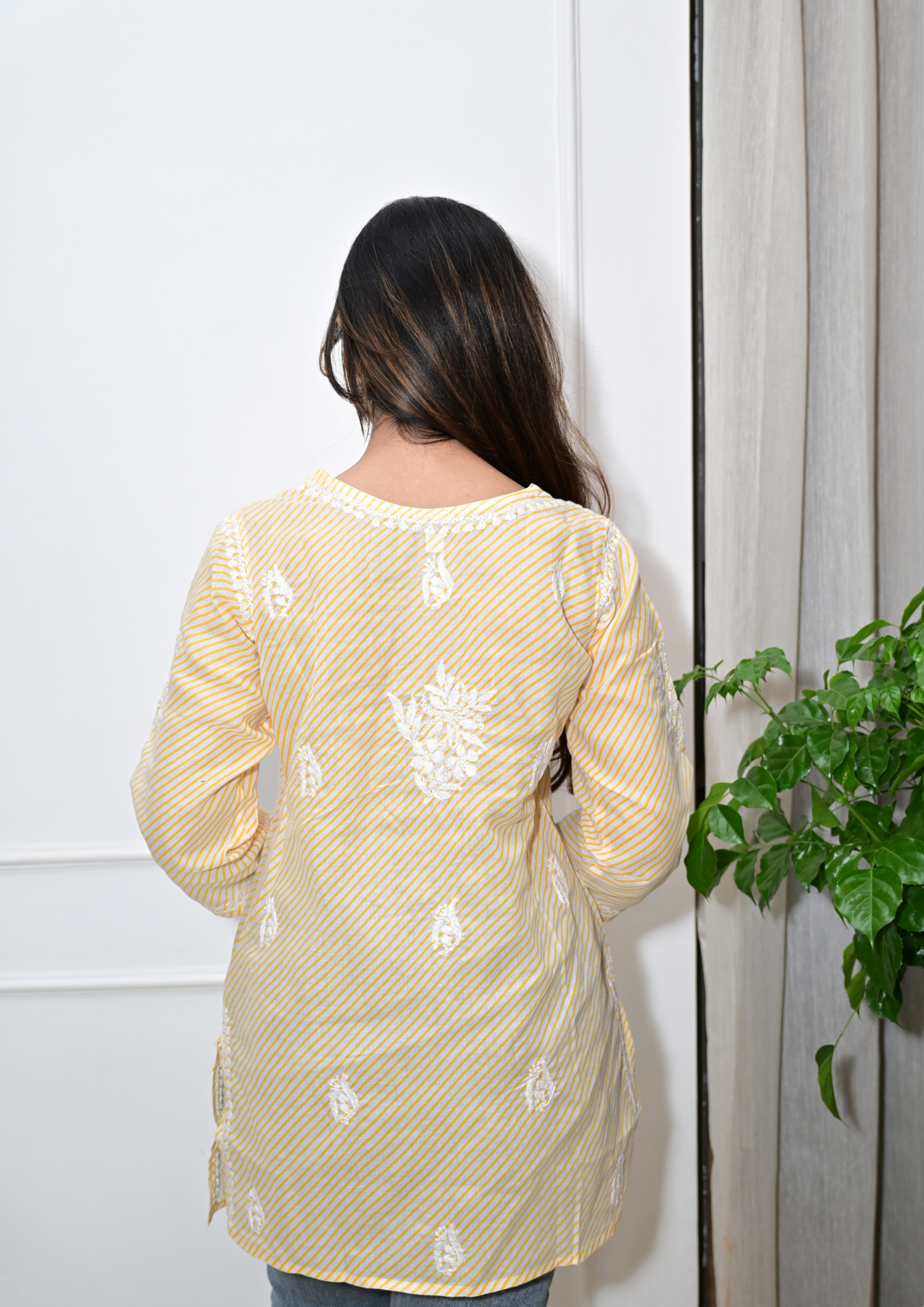 Leheriya Short Kurti- Lemon Yellow