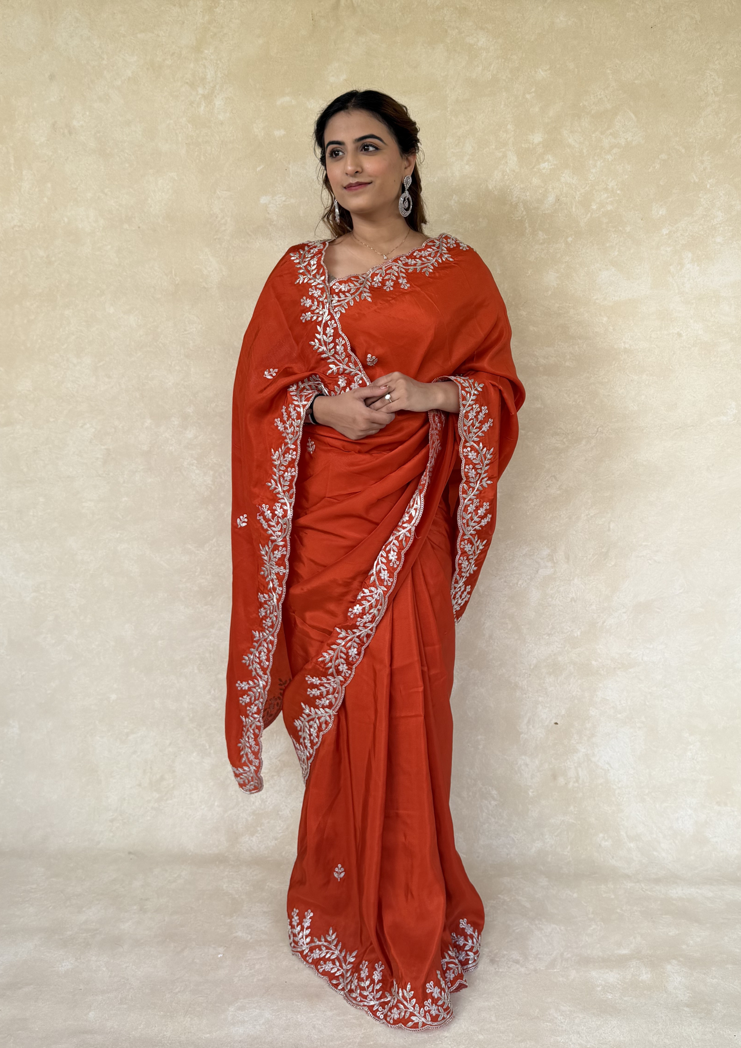 Orange H.O. Silk Saree with Zardosi Work