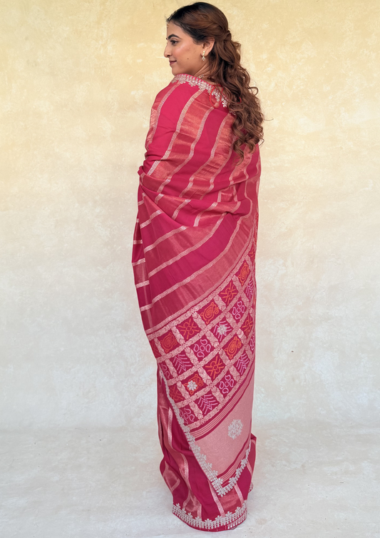 Rani Pink Viscose Bandhej Saree