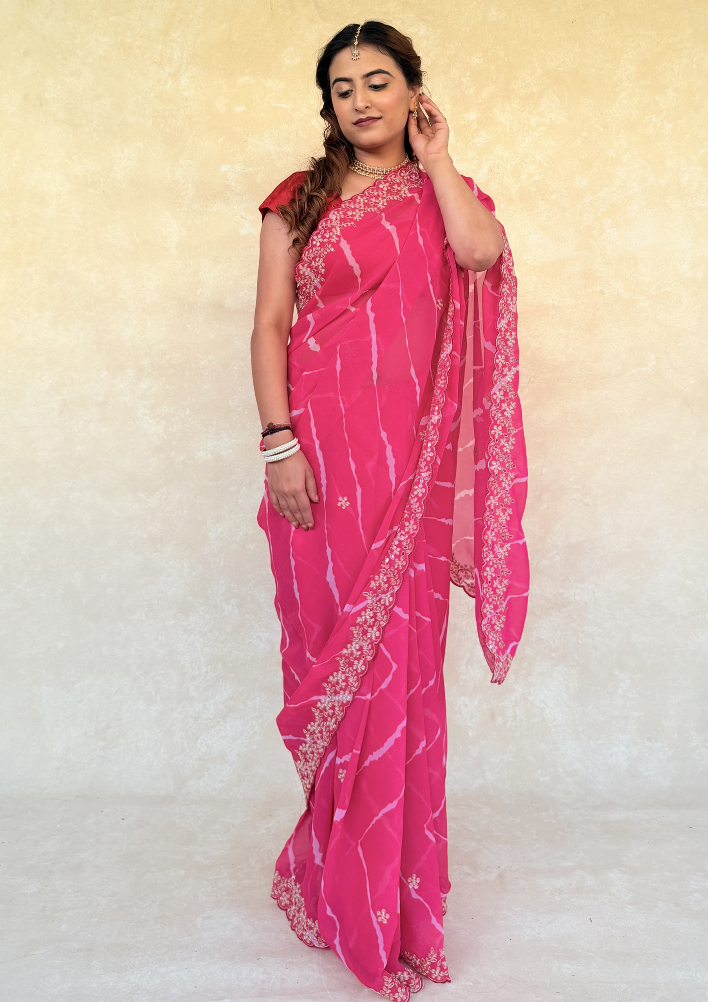 Pink Georgette Saree with Heavy Pita Work
