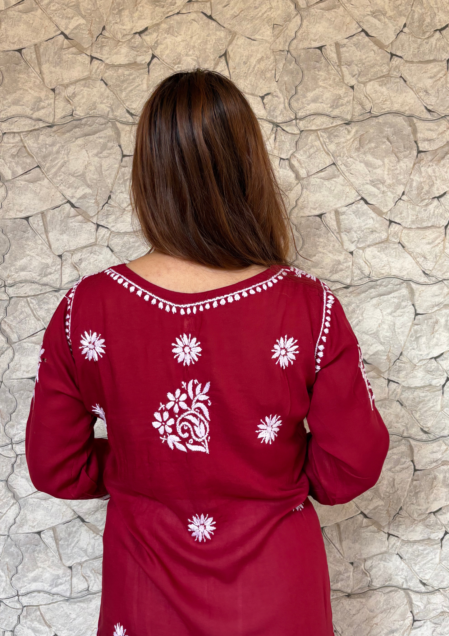 Modal Kurta With Handcrafted Motifs- Maroon