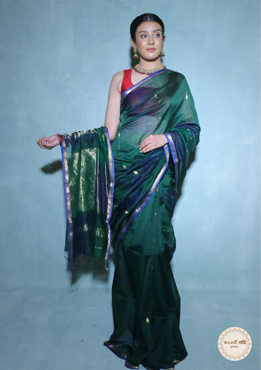 Handloom Maheshwari Cotton Silk Saree with Zari Border