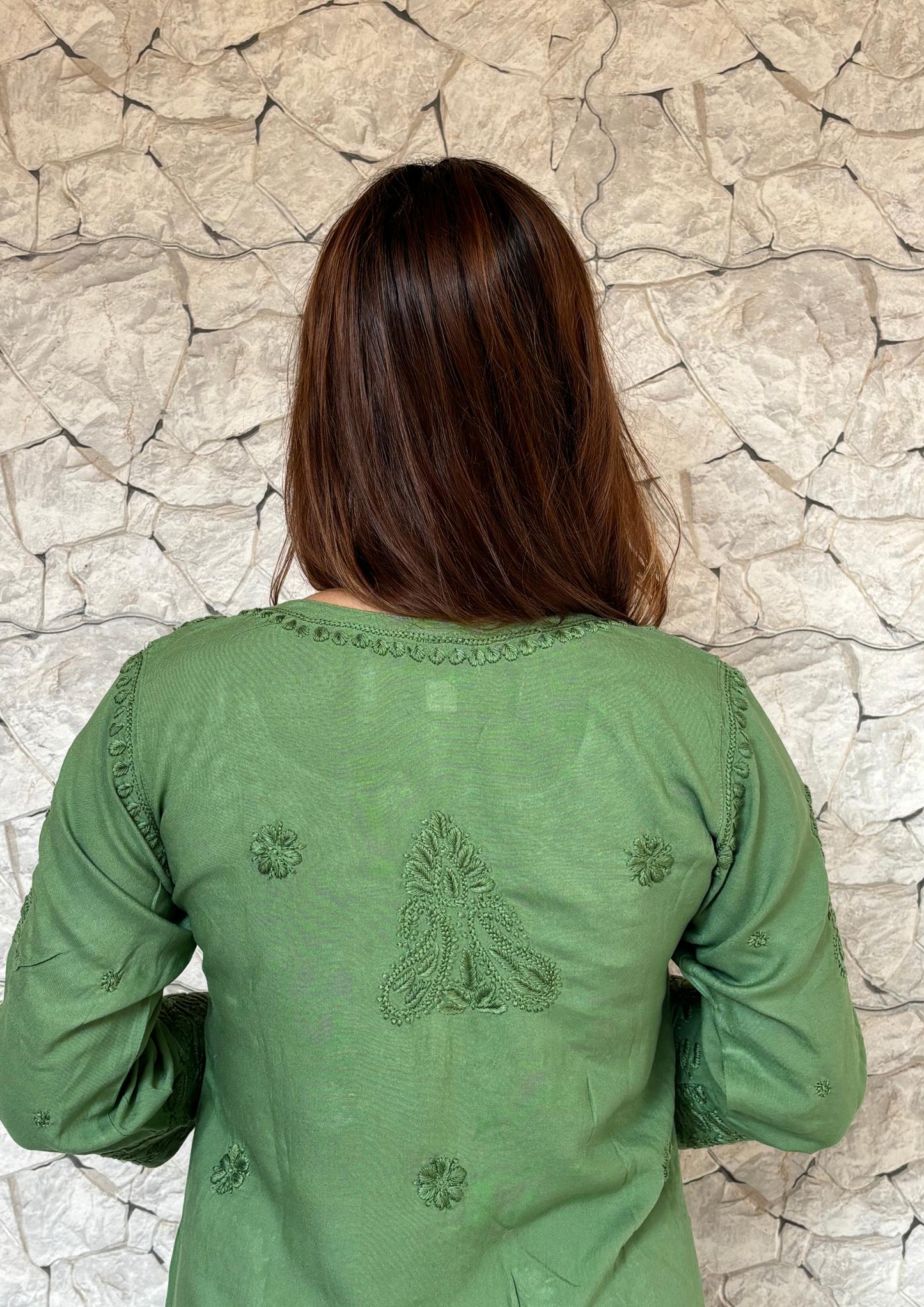 Rayon Handcrafted Kurta With Motifs overall-Sage Green