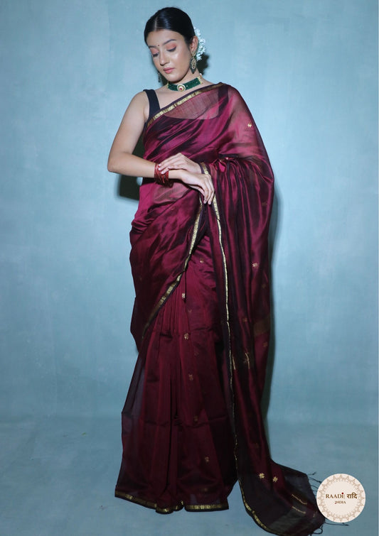 Handloom Maheshwari Cotton Silk Saree with Zari Border