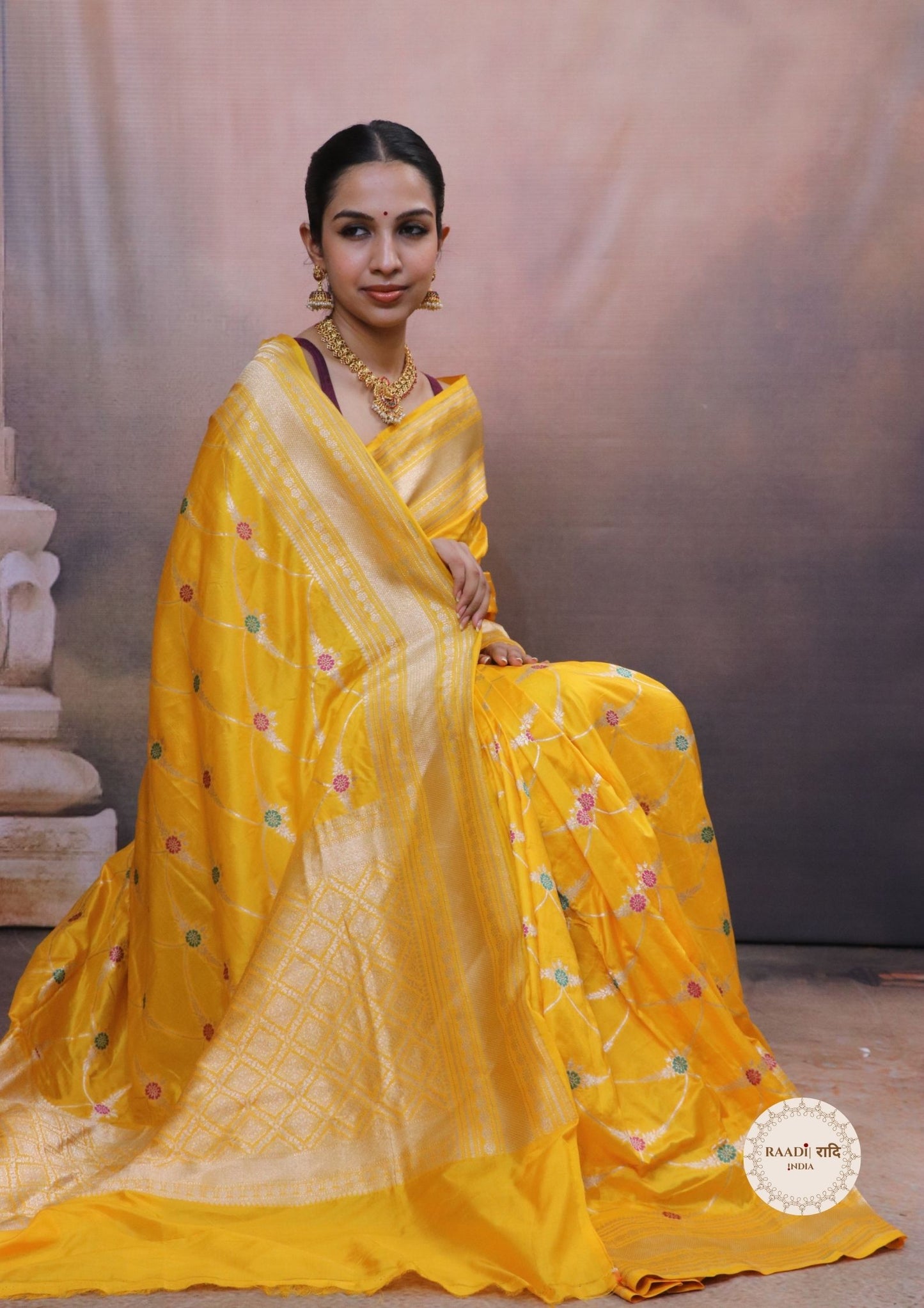 Exquisite Katan Silk Banarasi Saree – Yellow