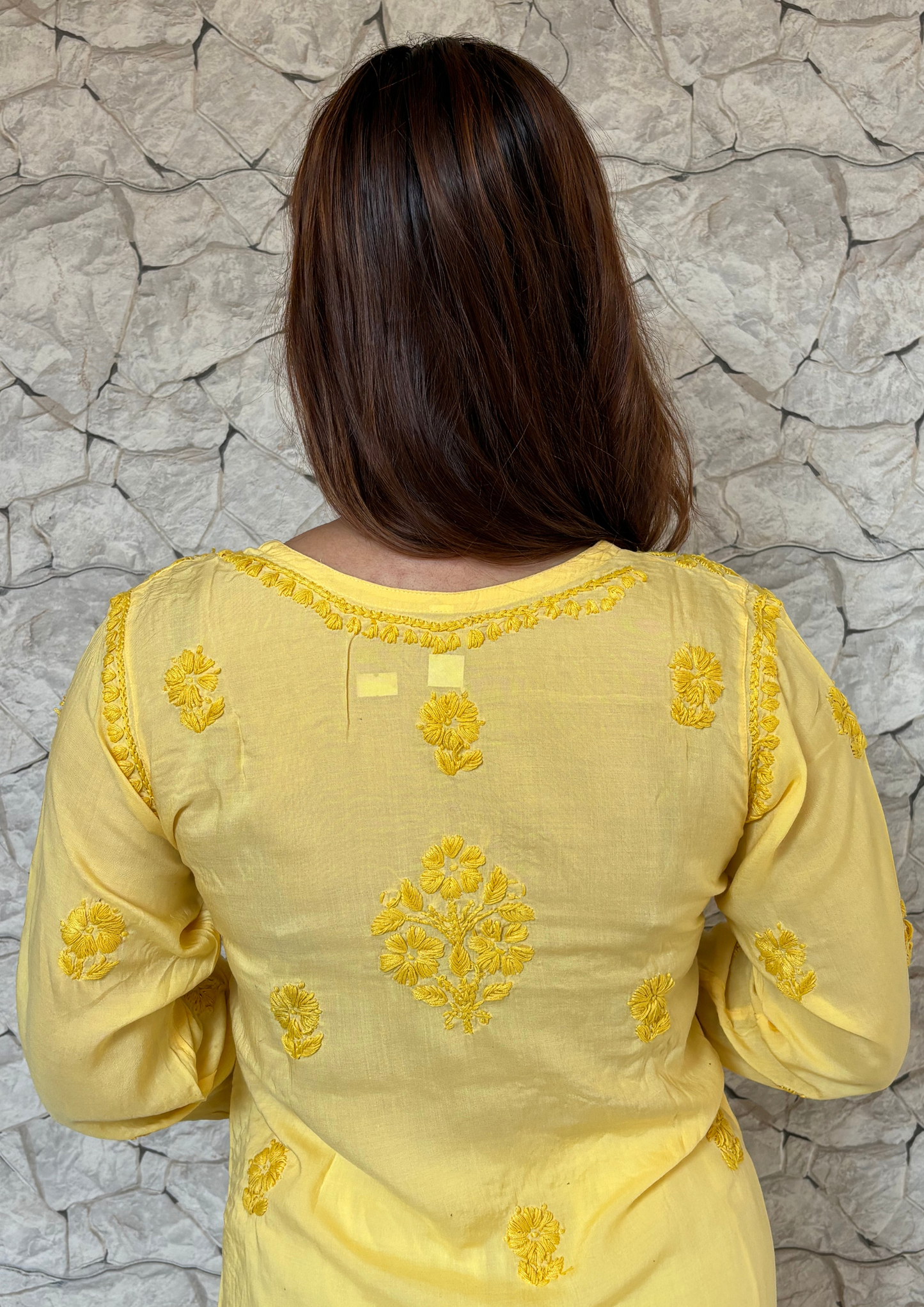 Kurta With Handcrafted Motifs-Yellow