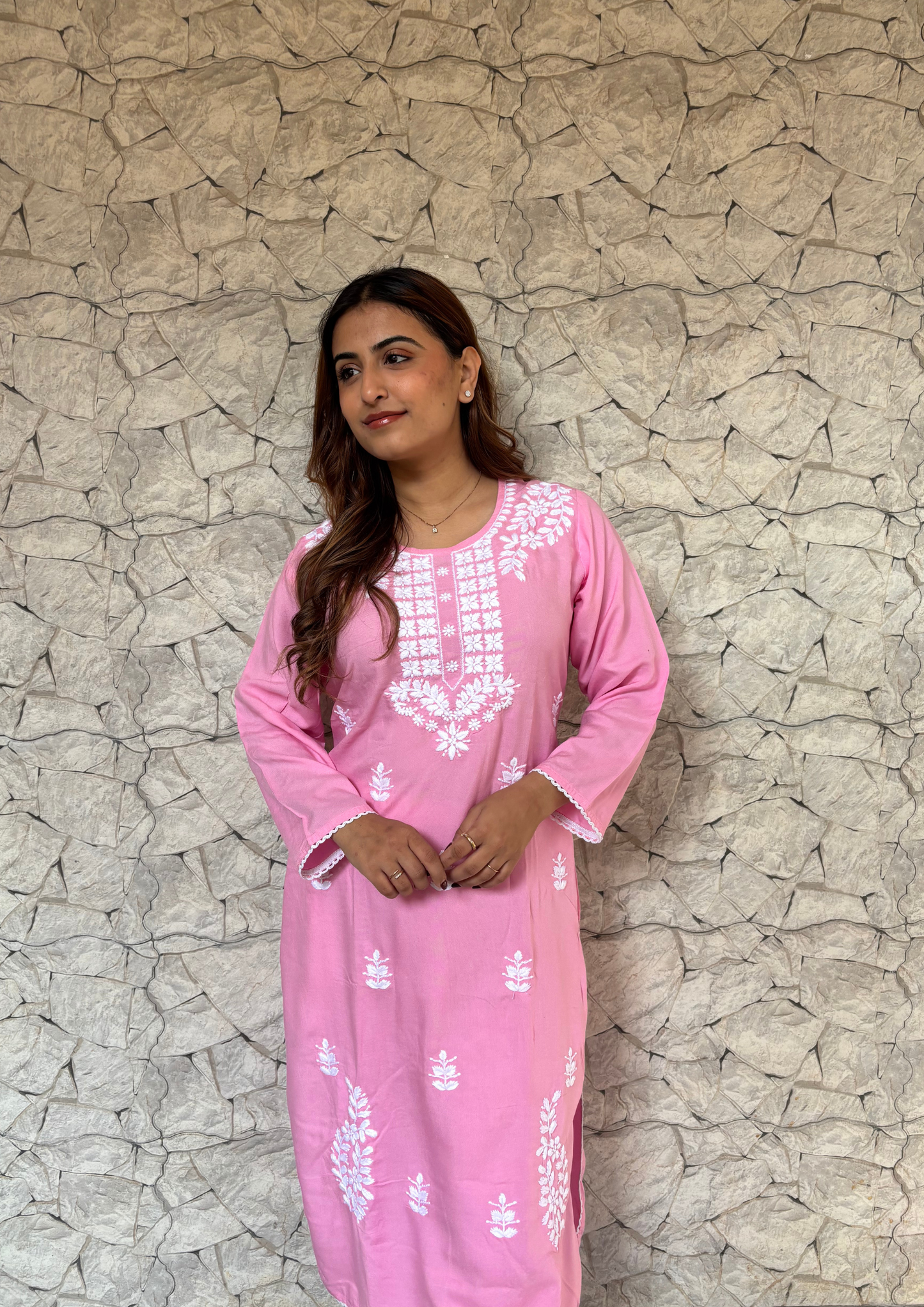 Rayon 2 Piece Lucknowi Set from Lucknow-Pink