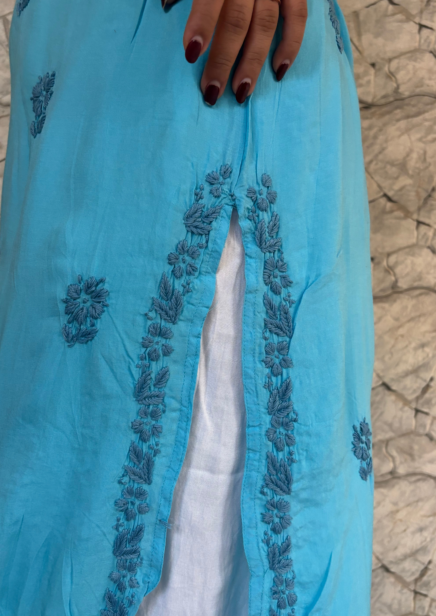 Modal Kurta With Handcrafted Motifs-Blue