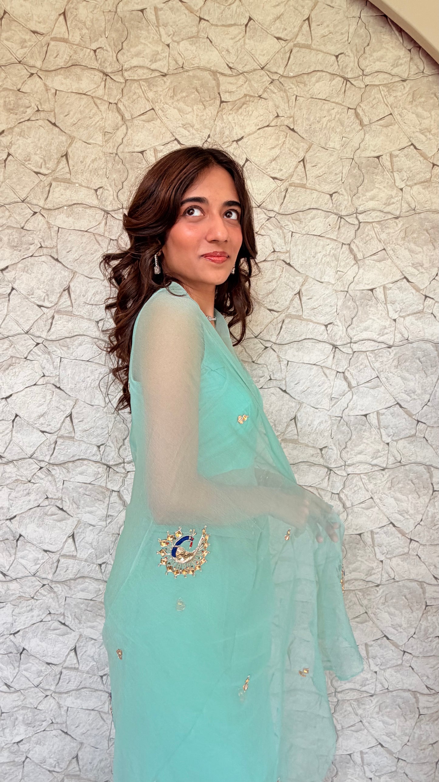 Handcrafted Rajputi Pure Chiffon Saree- Turquoise Blue