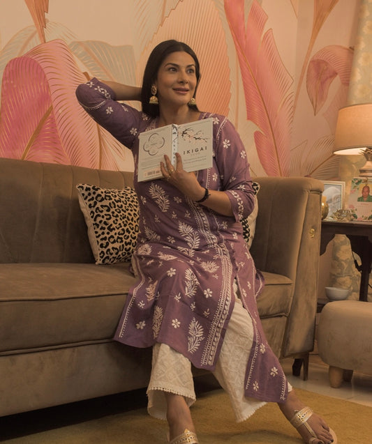 Modal Angrakha Style Kurti With One Side Slit- Lilac