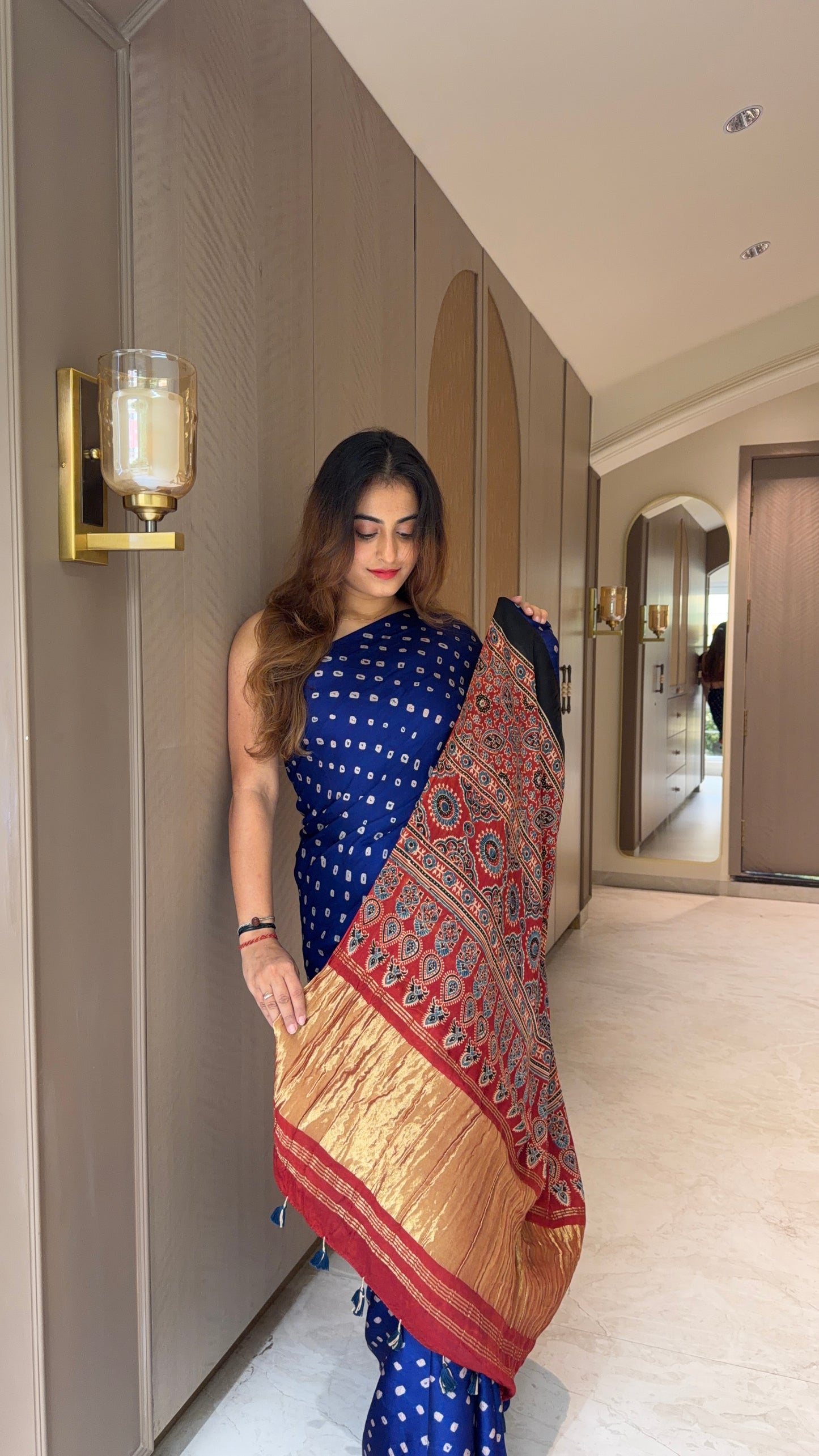 Bandhani x Ajrakh Handcrafted Saree
