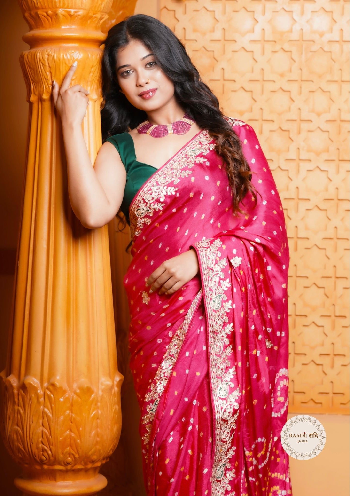 Bandhani Gajji Silk Saree with Gota Patti Border-Pink