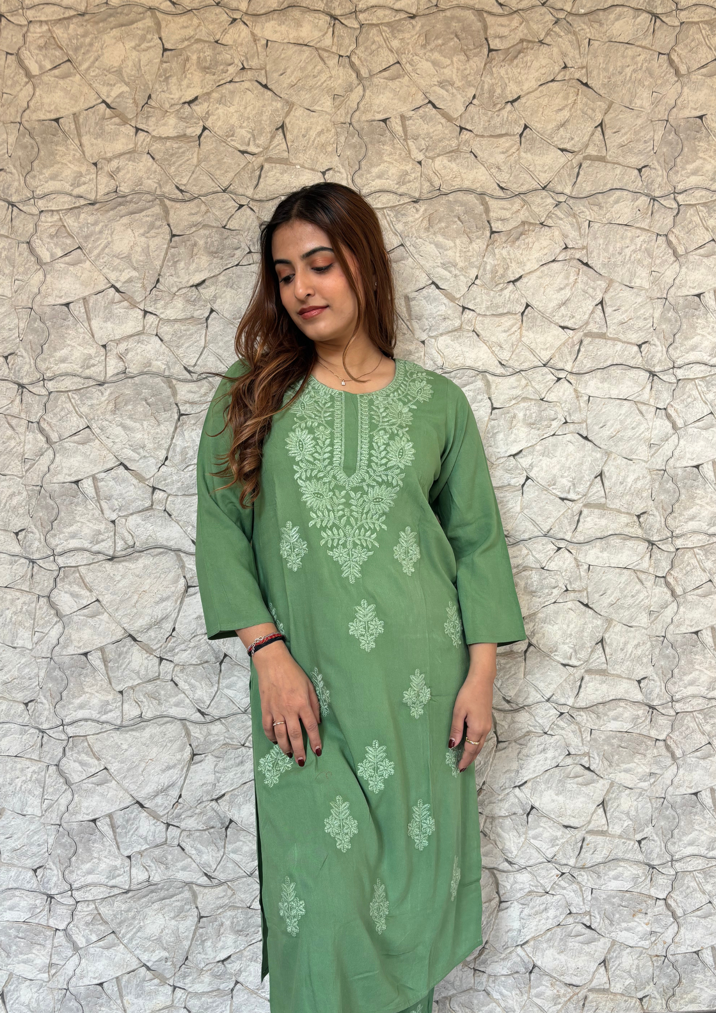 2 Piece Lucknowi Set from Lucknow- Sage Green