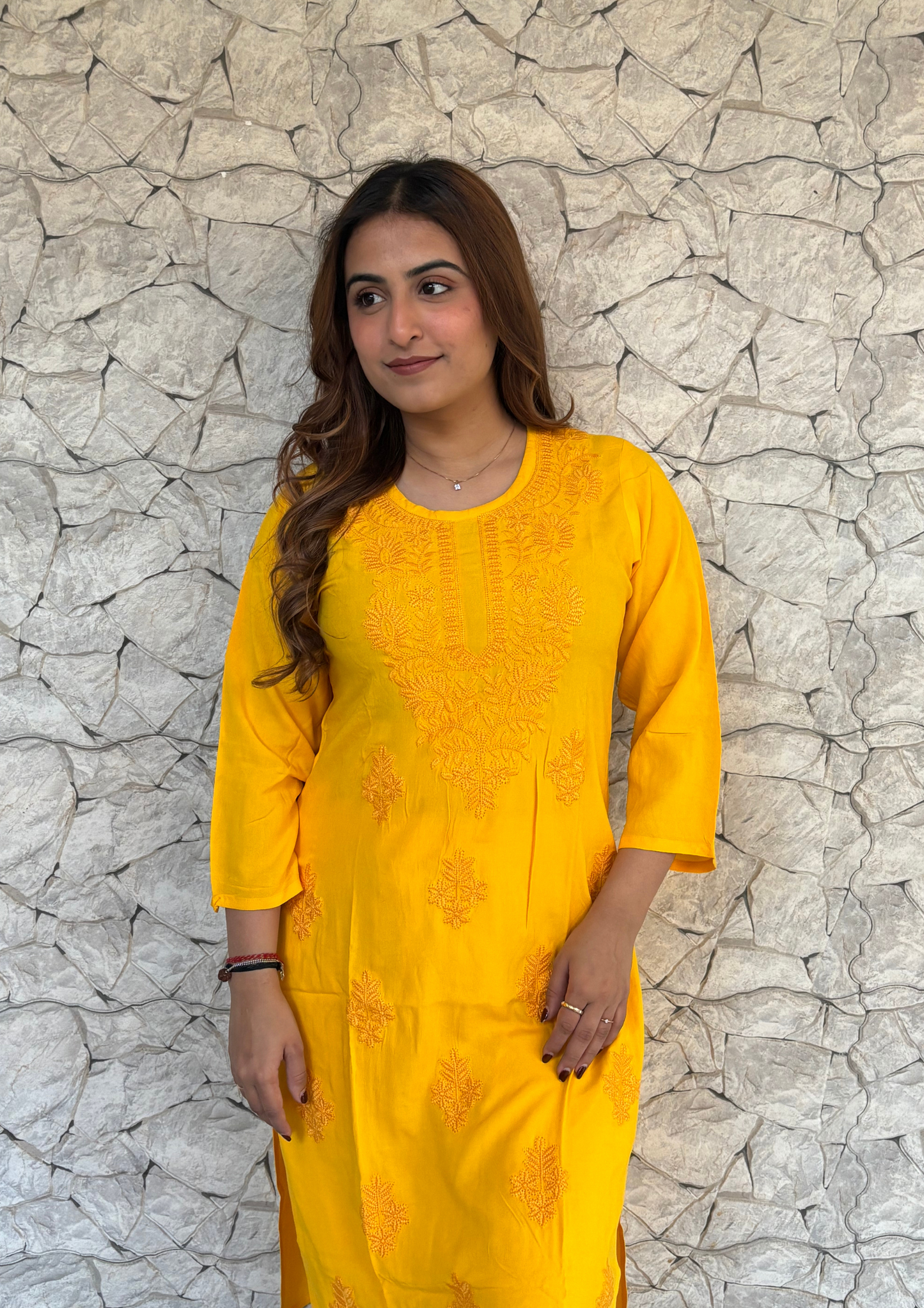 2 Piece Lucknowi Set from Lucknow- Mustard Yellow