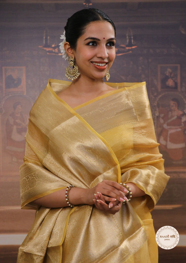 Crushed Tissue Saree With Zari and Banarasi Border