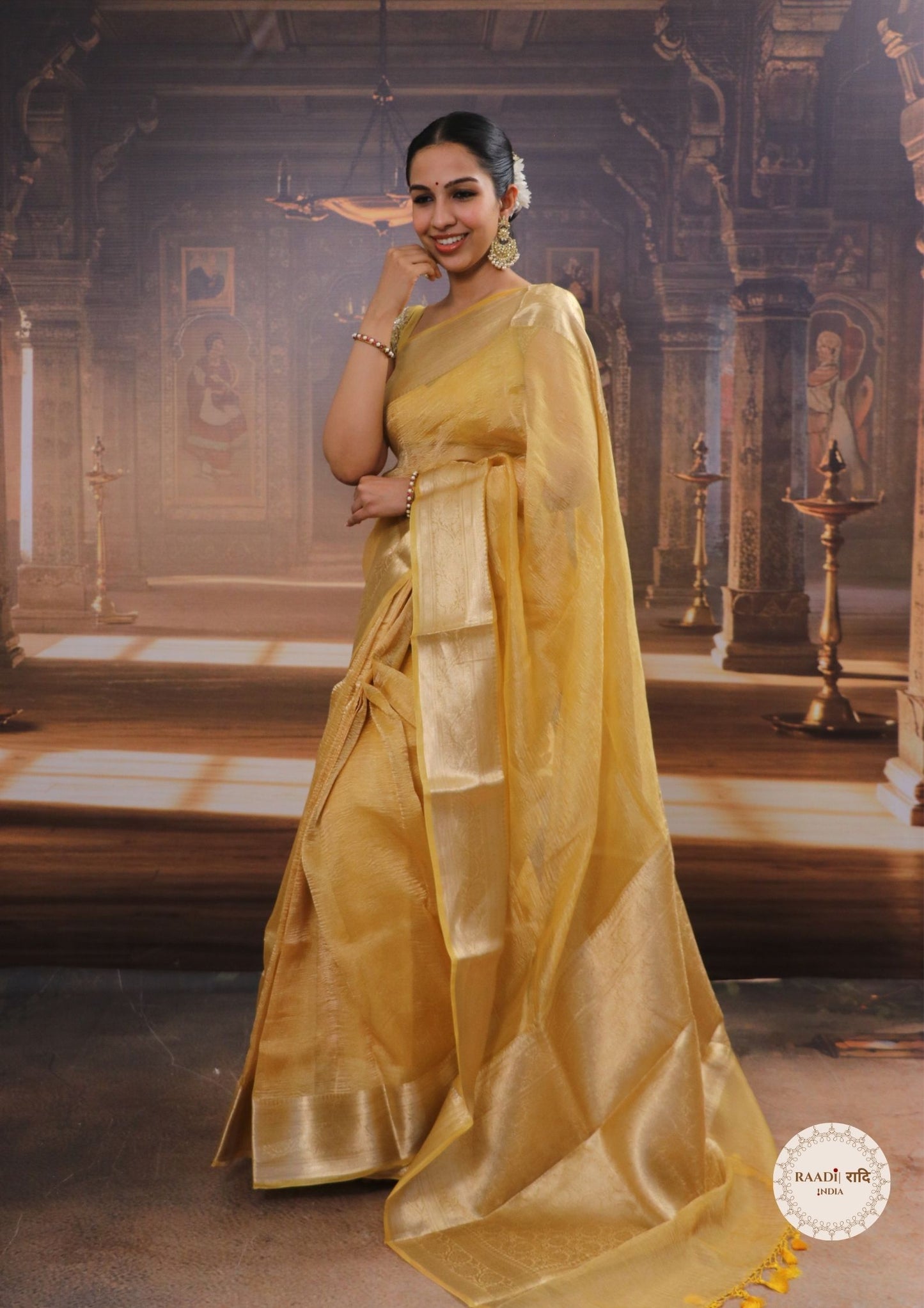 Crushed Tissue Saree With Zari and Banarasi Border