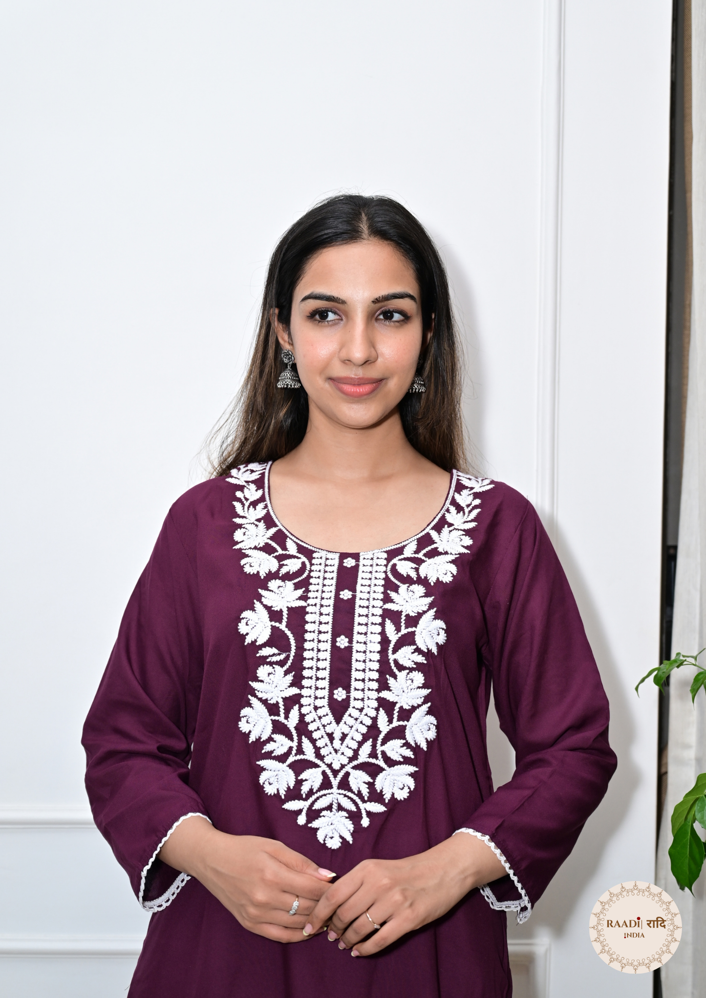 Rayon Chikankari Kurti from Lucknow-Wine