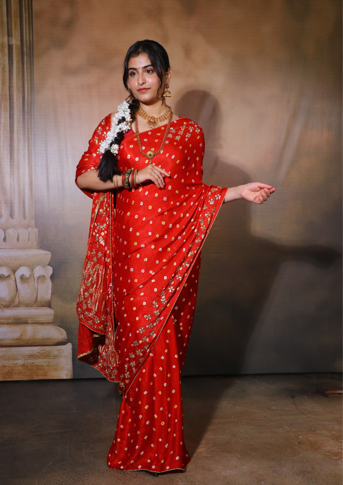 Modal Gajji Bandhani Saree-Red