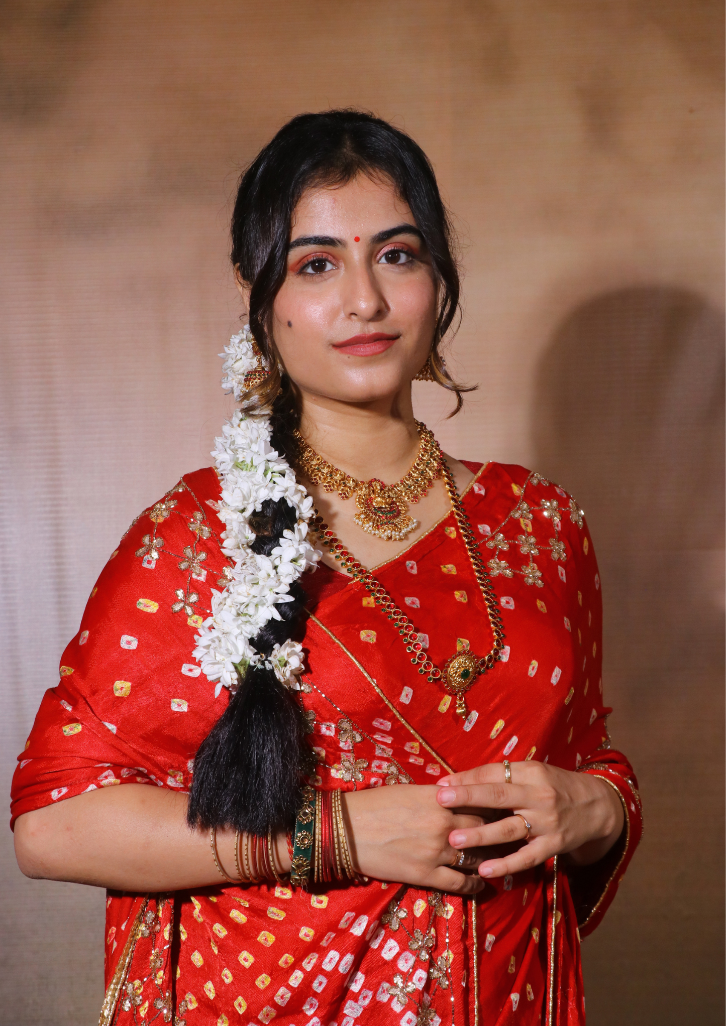 Modal Gajji Bandhani Saree-Red