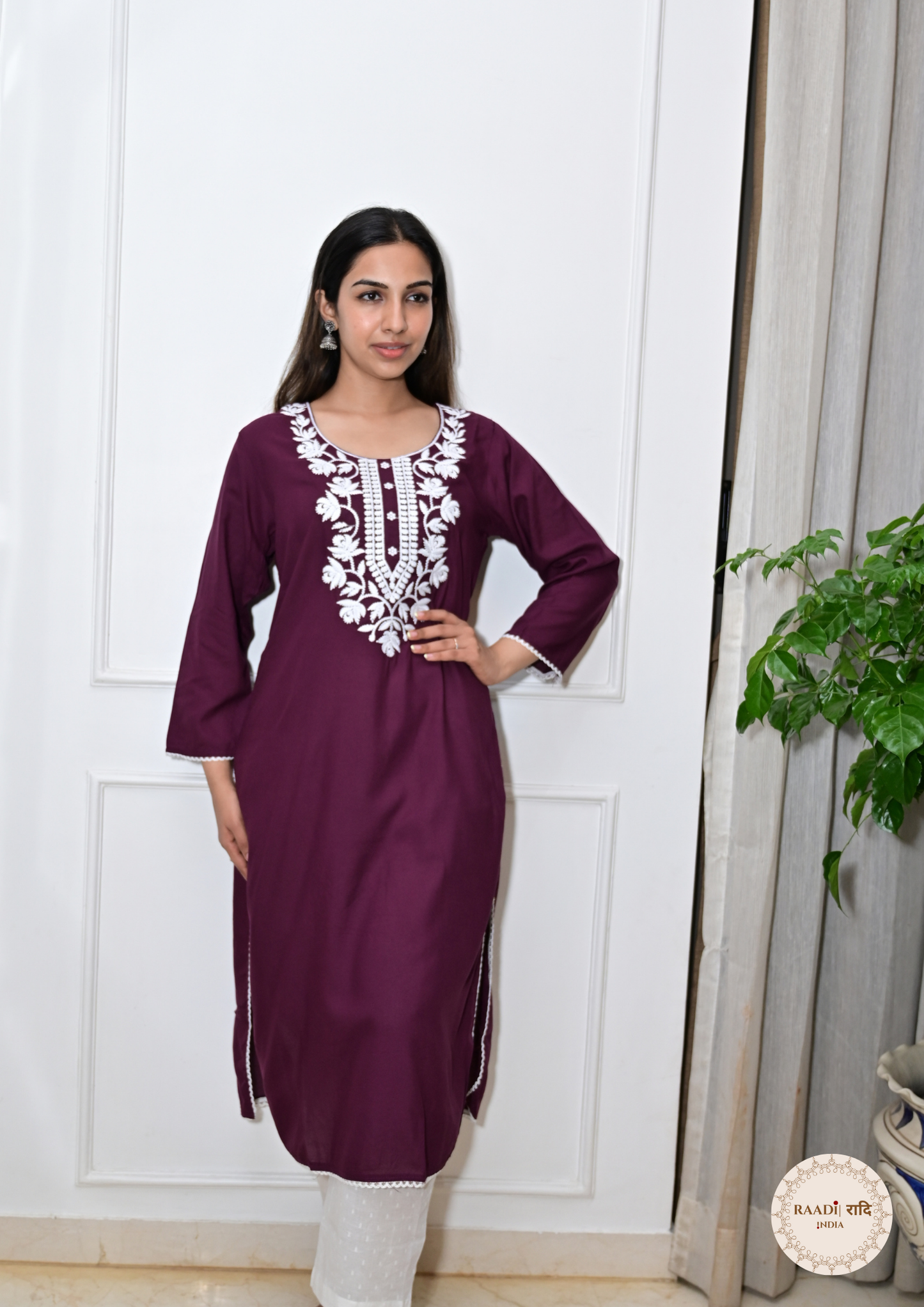 Rayon Chikankari Kurti from Lucknow-Wine