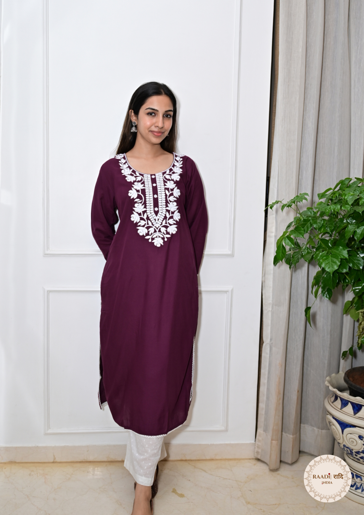 Rayon Chikankari Kurti from Lucknow-Wine