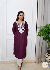 Rayon Chikankari Kurti from Lucknow-Wine