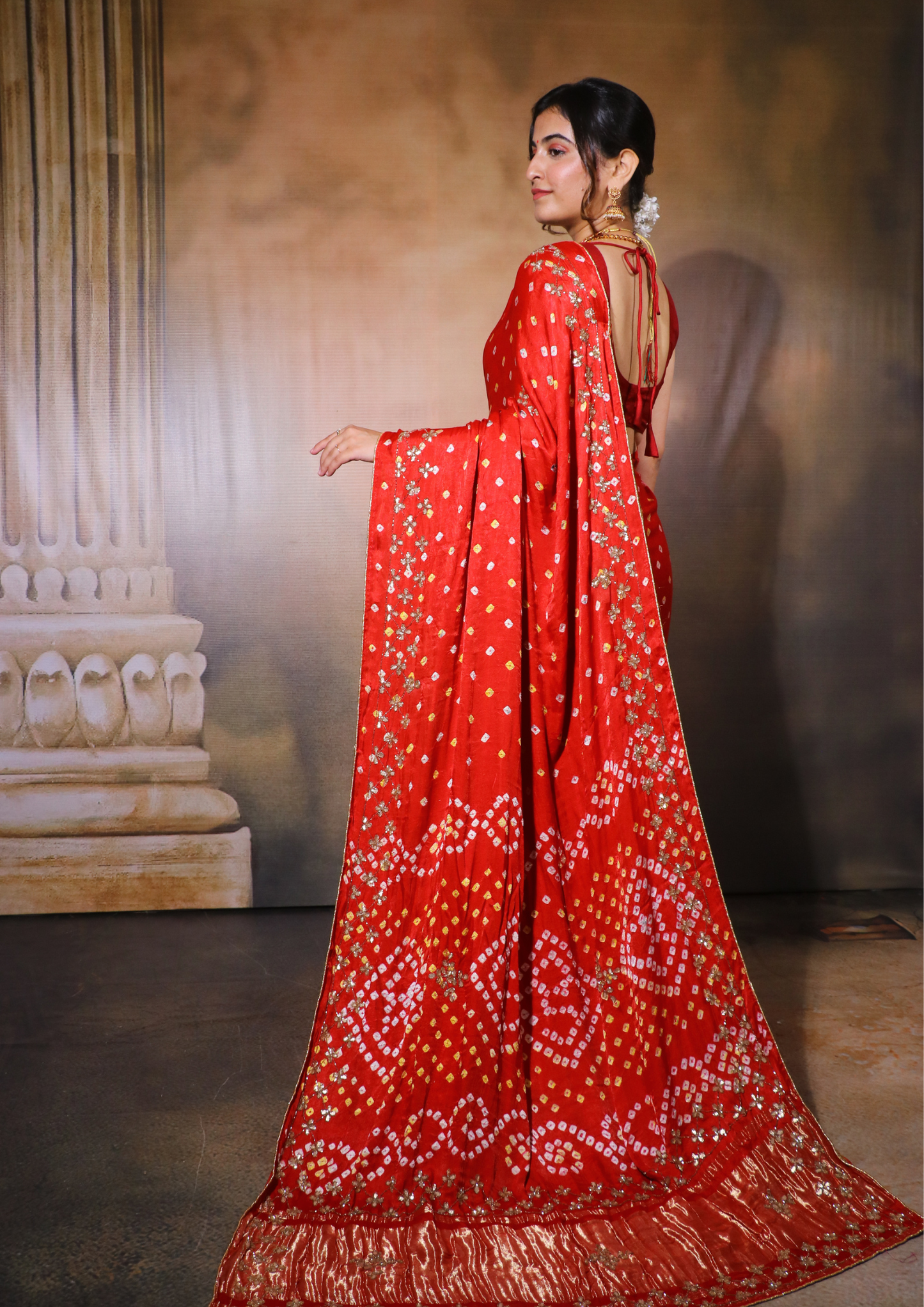 Modal Gajji Bandhani Saree-Red