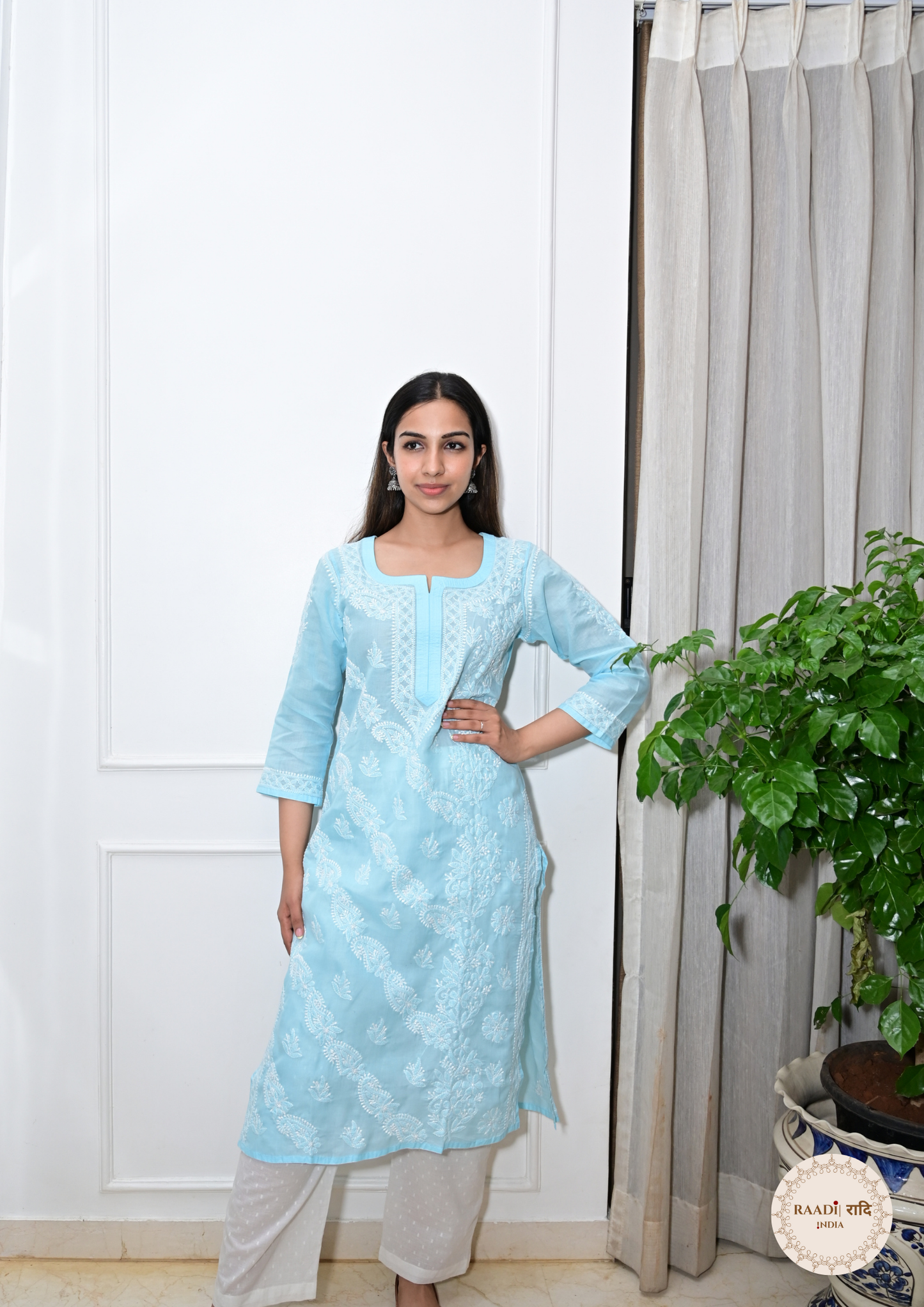 Cotton Chikankari Kurti with Intricate Embroidery- Blue