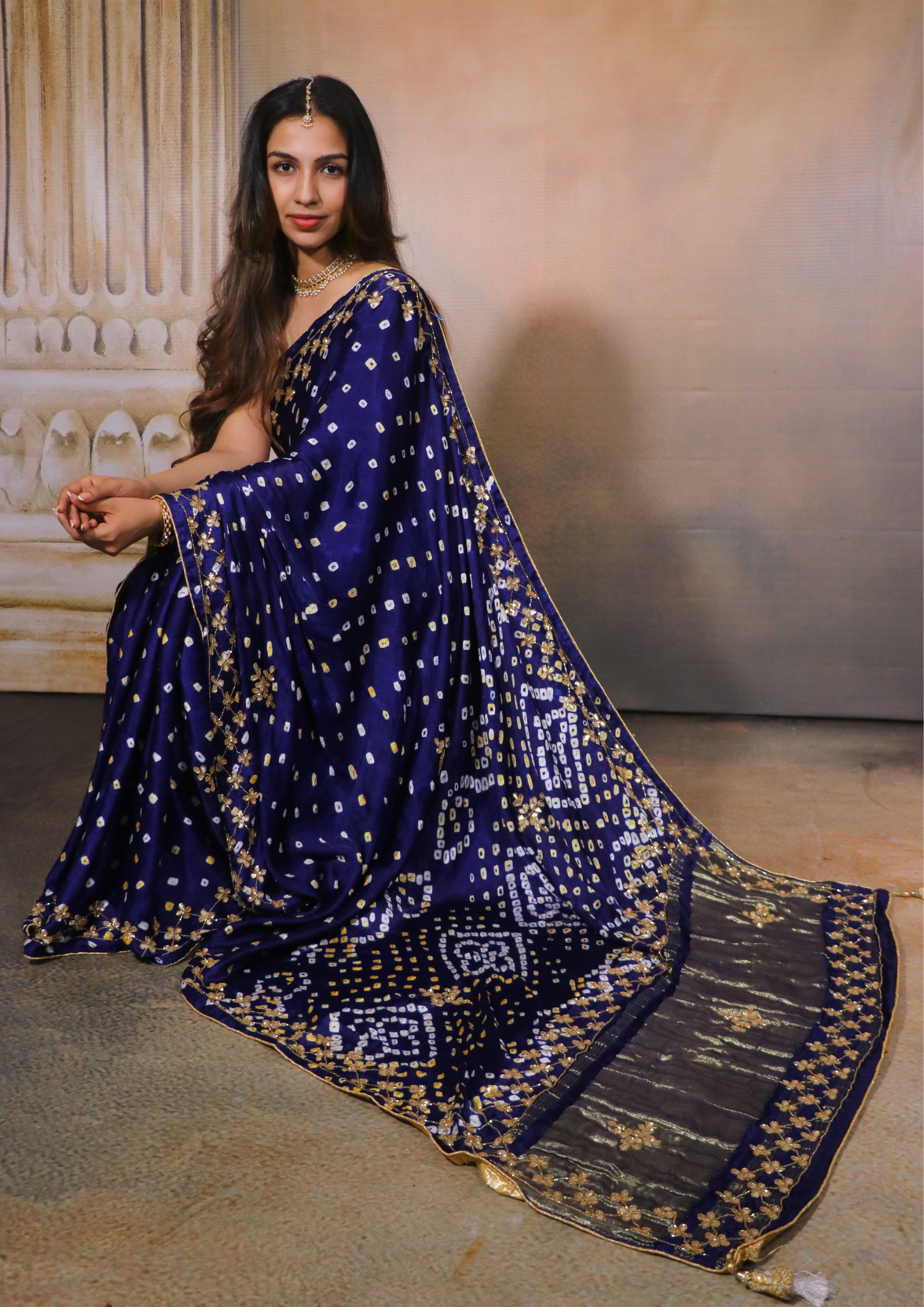 Modal Gajji Bandhani Saree-Ink Blue