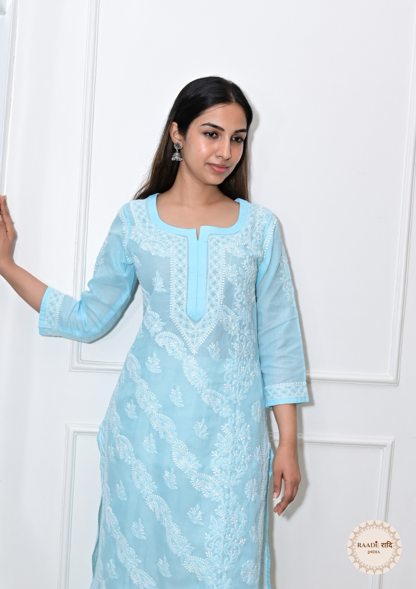 Cotton Chikankari Kurti with Intricate Embroidery- Blue