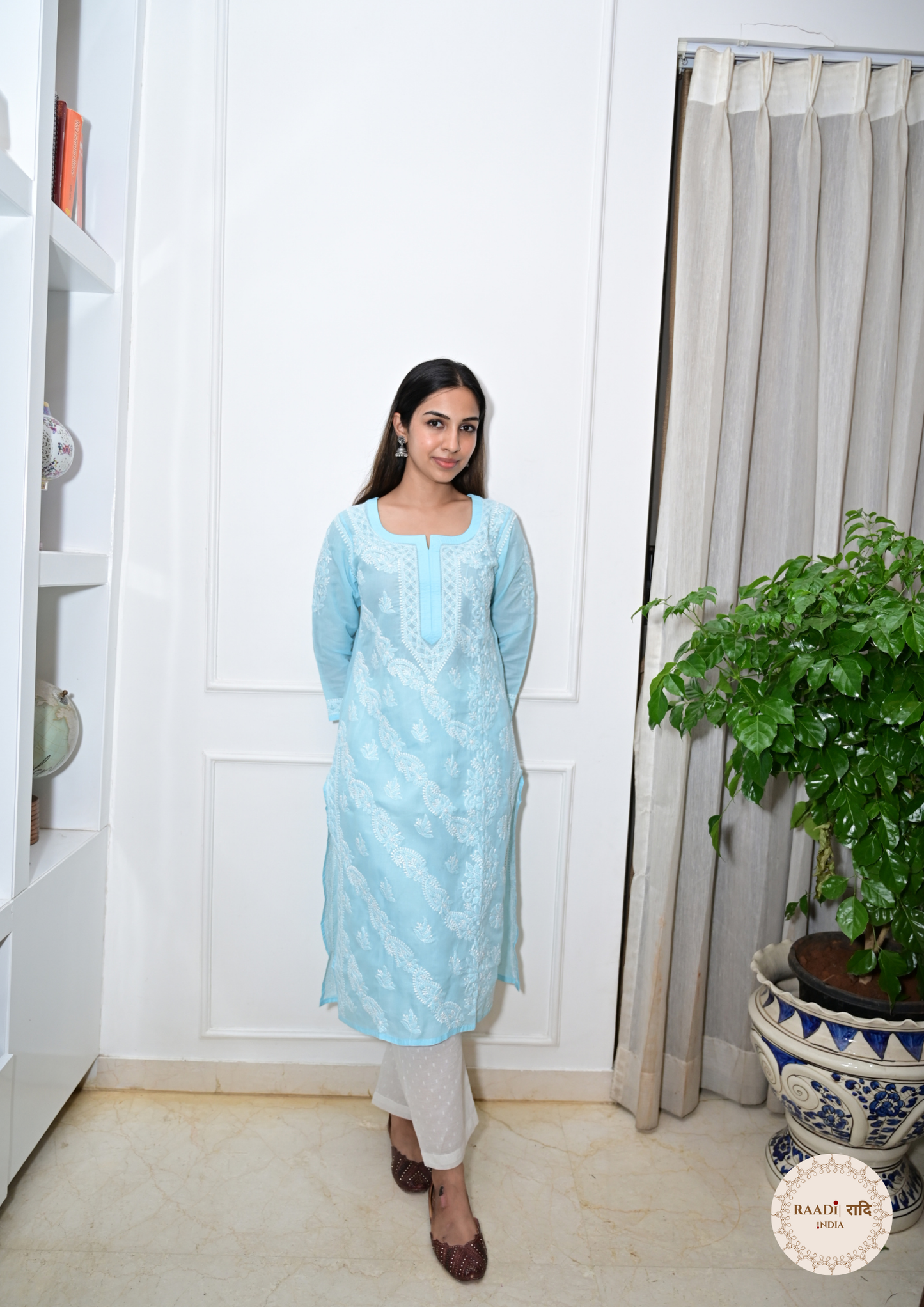 Cotton Chikankari Kurti with Intricate Embroidery- Blue
