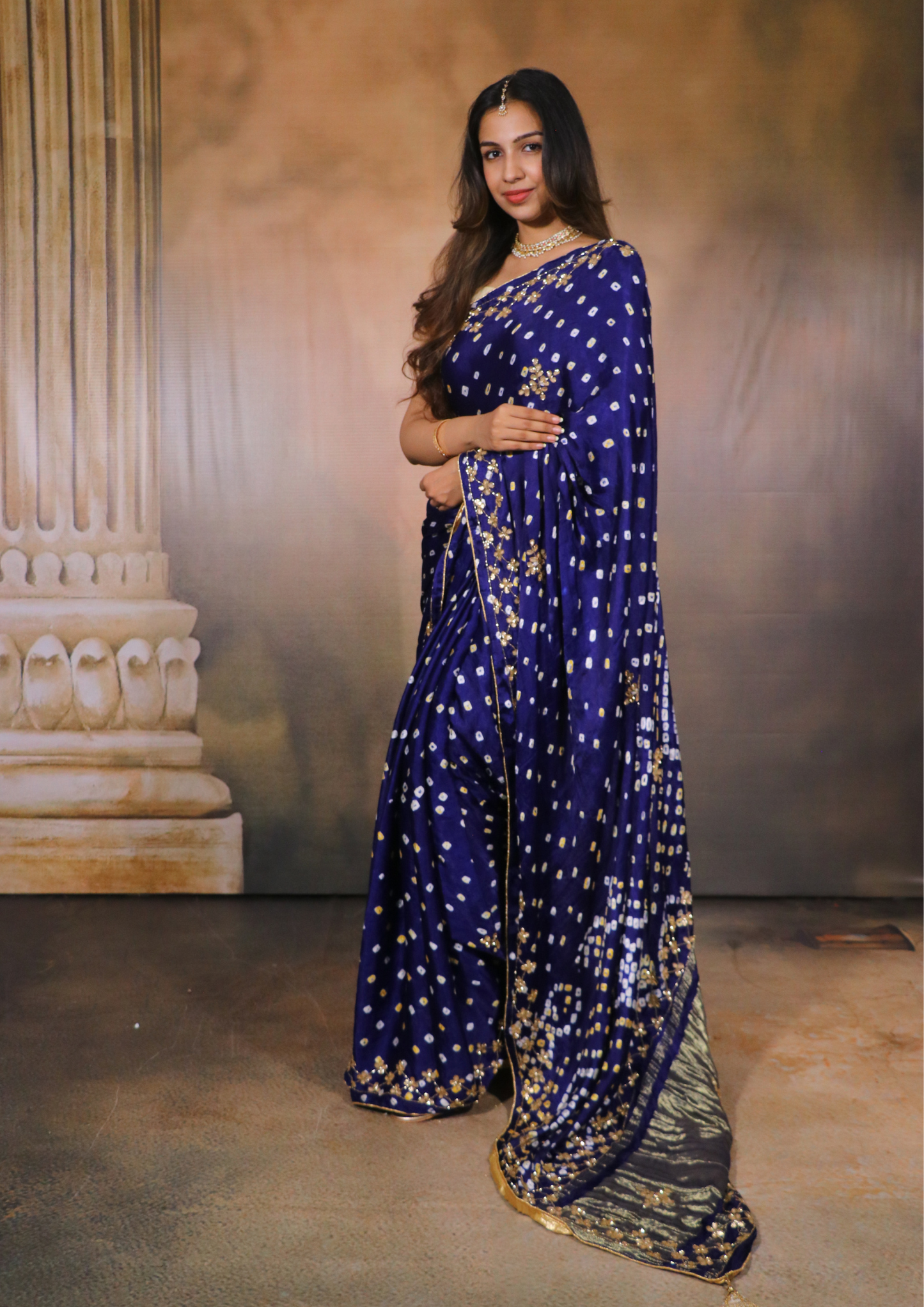 Modal Gajji Bandhani Saree-Ink Blue