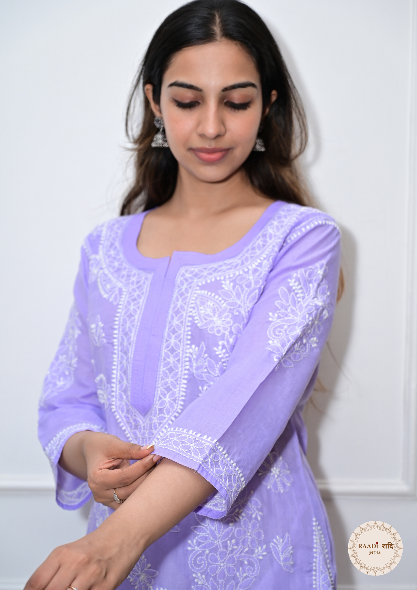 Cotton Chikankari Kurti with Intricate Embroidery- Lilac