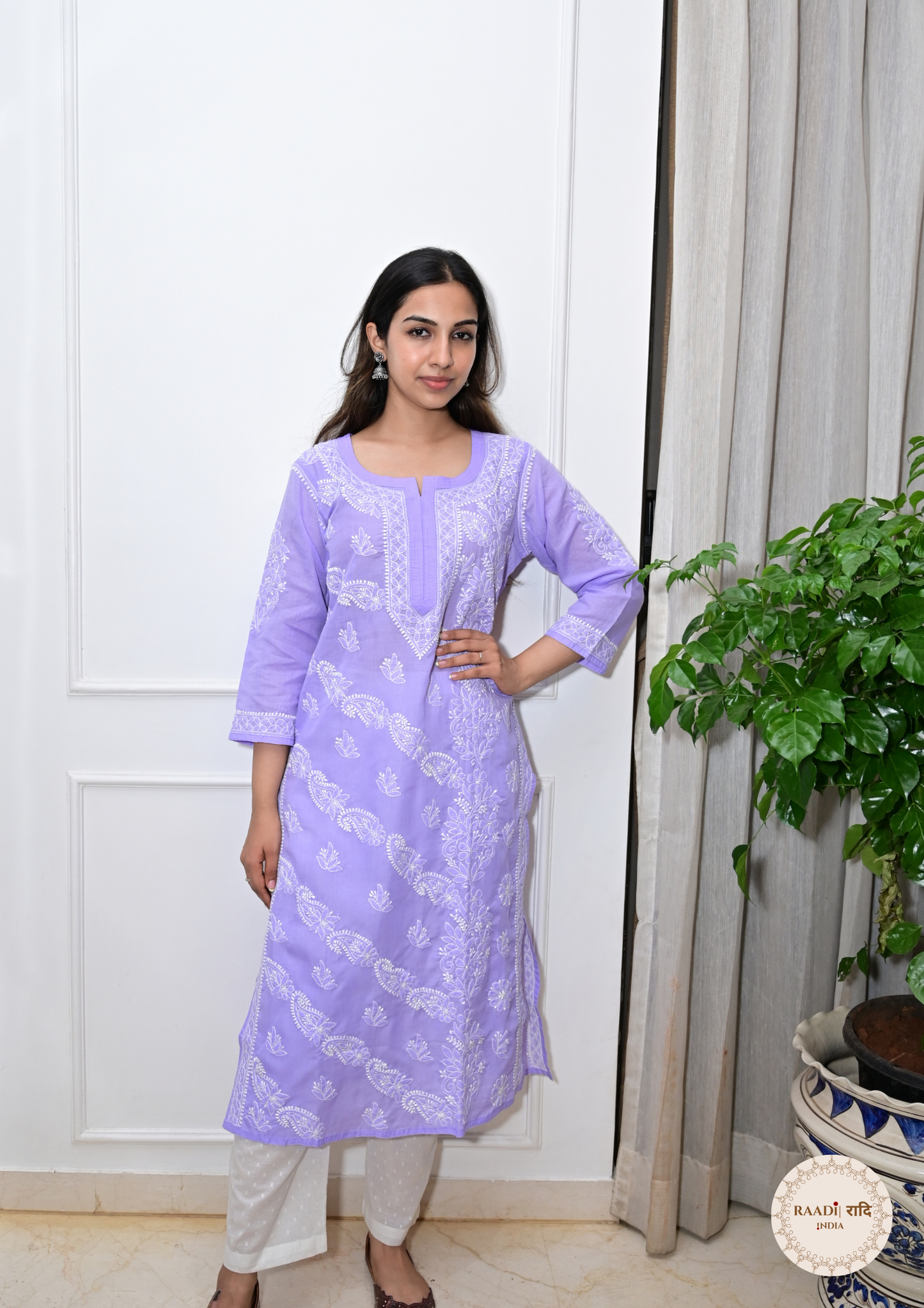 Cotton Chikankari Kurti with Intricate Embroidery- Lilac
