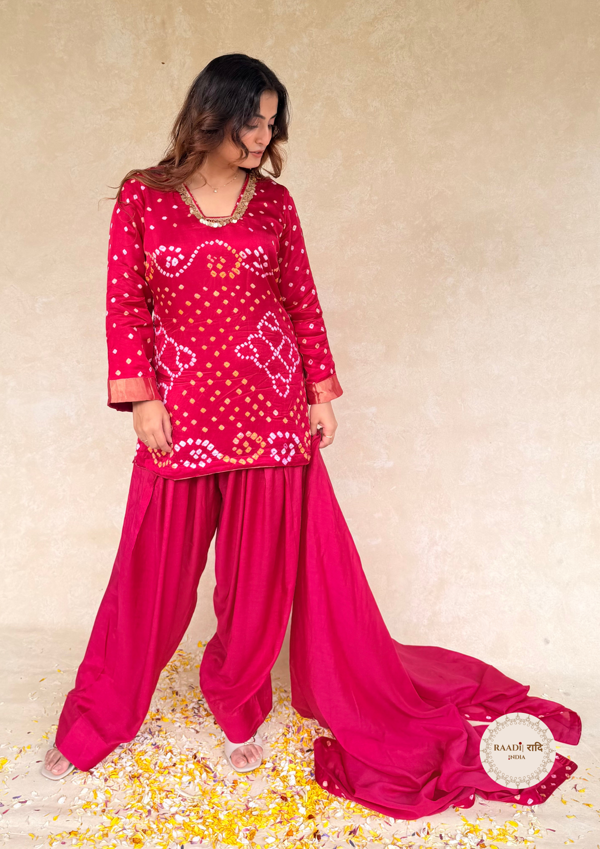 Rani Pink Gajji Silk Handcrafted Bandhani Farshi Salwar Set