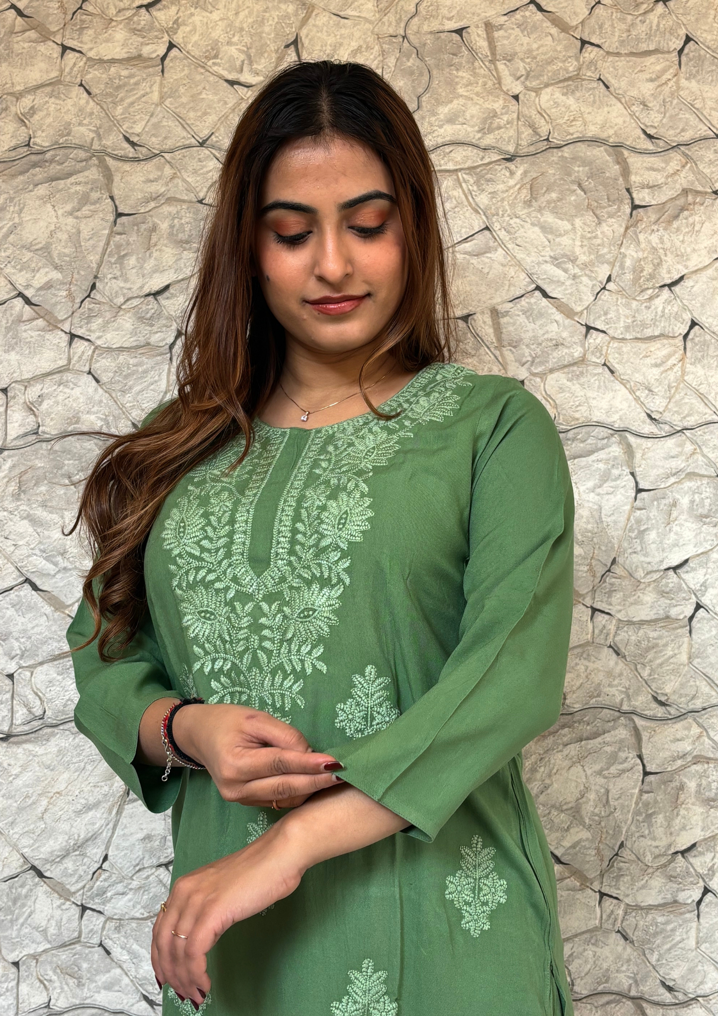 2 Piece Lucknowi Set from Lucknow- Sage Green