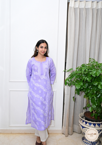 Cotton Chikankari Kurti with Intricate Embroidery- Lilac