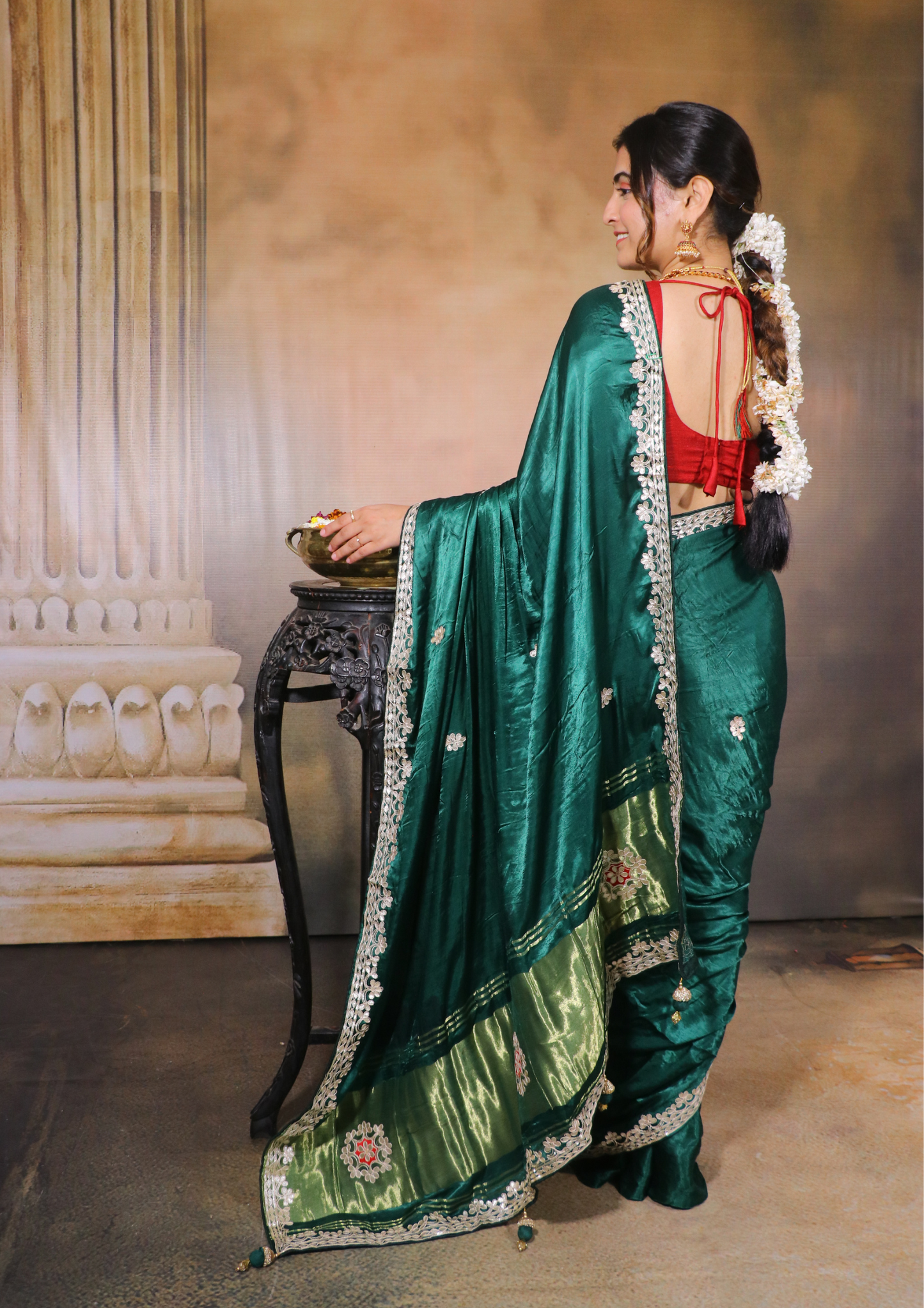 Modal Gajji Silk Gota Patti Saree-Green