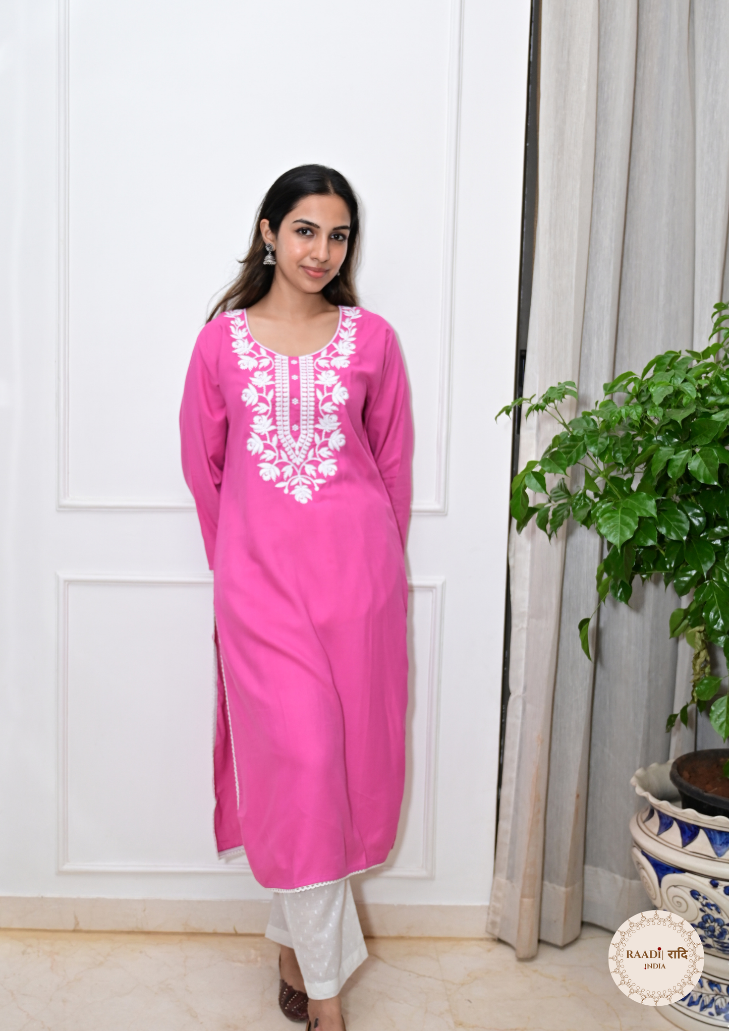 Rayon Chikankari Kurti from Lucknow- Pink