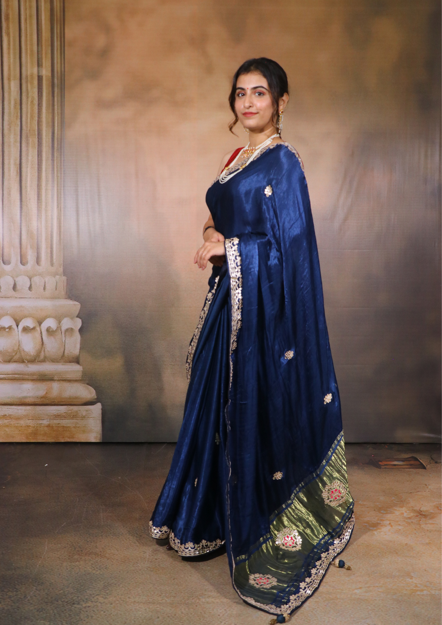 Modal Gajji Silk Gota Patti Saree-Blue