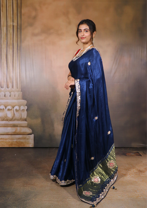 Modal Gajji Silk Gota Patti Saree-Blue