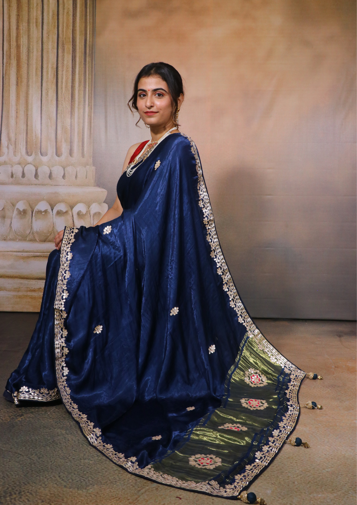 Modal Gajji Silk Gota Patti Saree-Blue