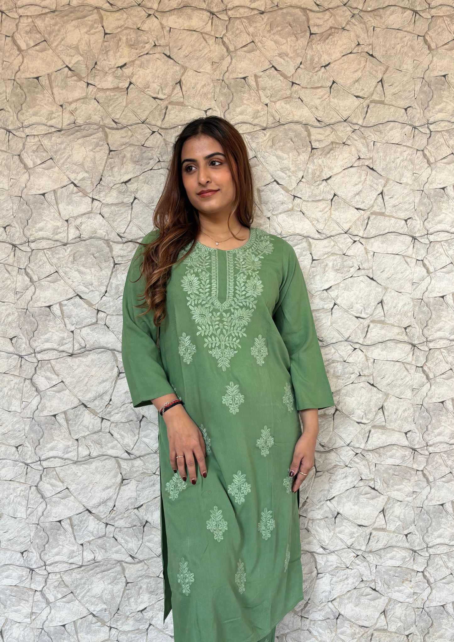2 Piece Lucknowi Set from Lucknow- Sage Green