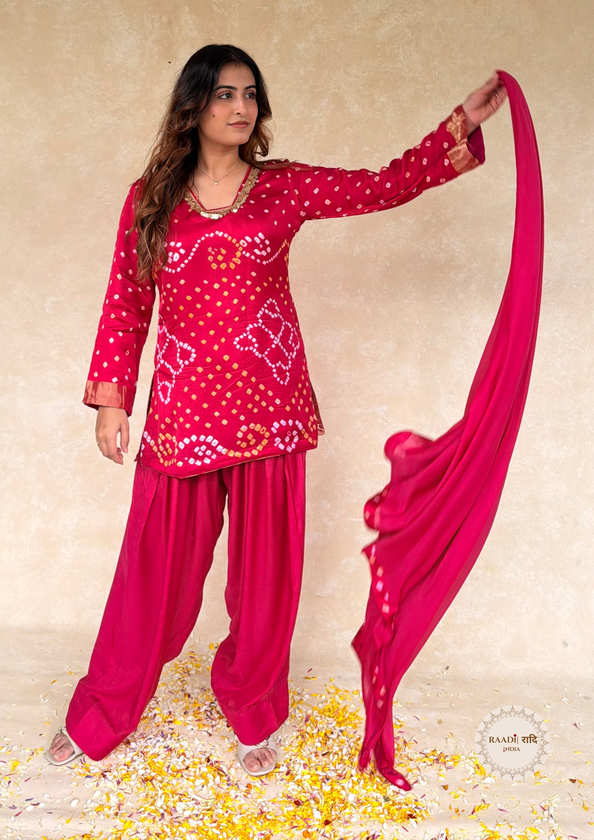 Rani Pink Gajji Silk Handcrafted Bandhani Farshi Salwar Set