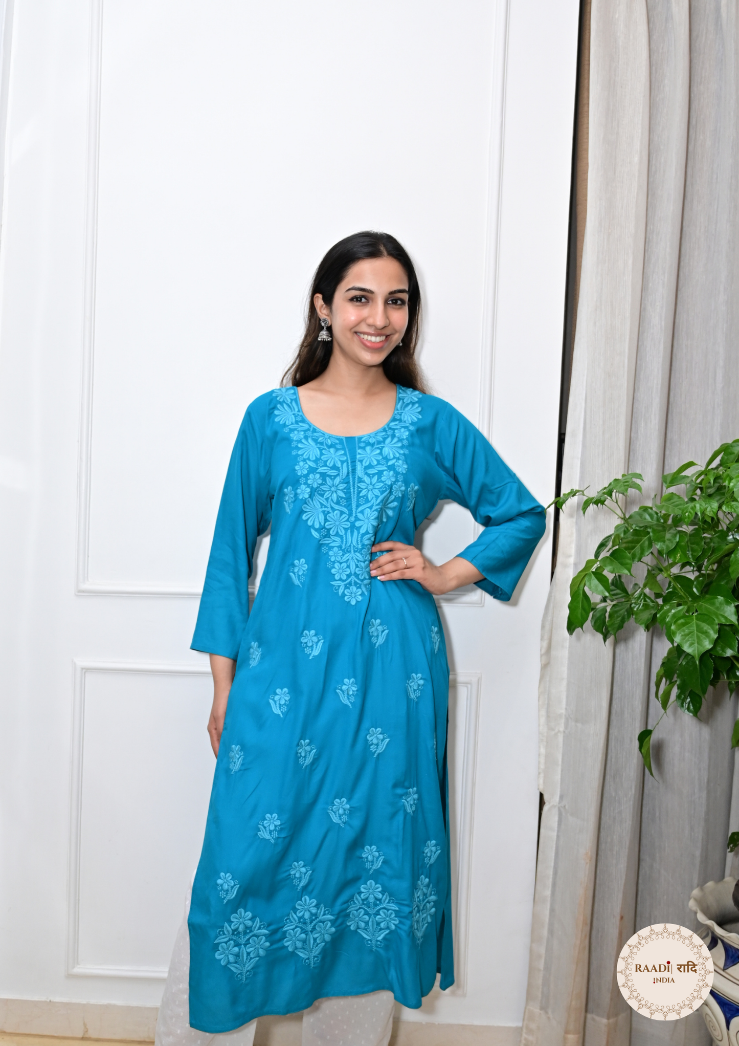 Rayon Chikankari Kurti from Lucknow-Blue